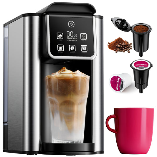 Hot & Iced Coffee Maker with Bold Setting, Single Serve Coffee Maker for K Cup And Grounds, 6-14oz Brew Sizes, 50oz Removable Water Tank