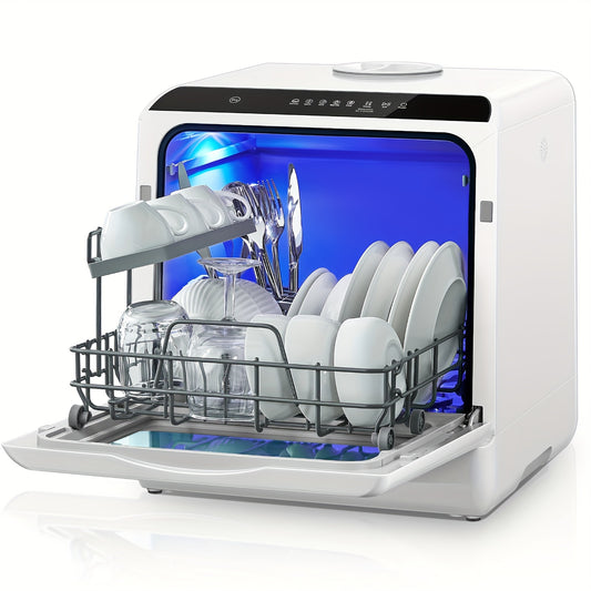 Countertop Dishwasher with 5+1 Programs, Baby Care, Dual Spray, High-Temp, Air-Dry, Timeing Function, No Hookup Needed, Portable Dishwasher