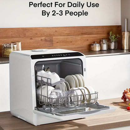 Countertop Dishwasher with 5+1 Programs, Baby Care, Dual Spray, High-Temp, Air-Dry, Timeing Function, No Hookup Needed, Portable Dishwasher