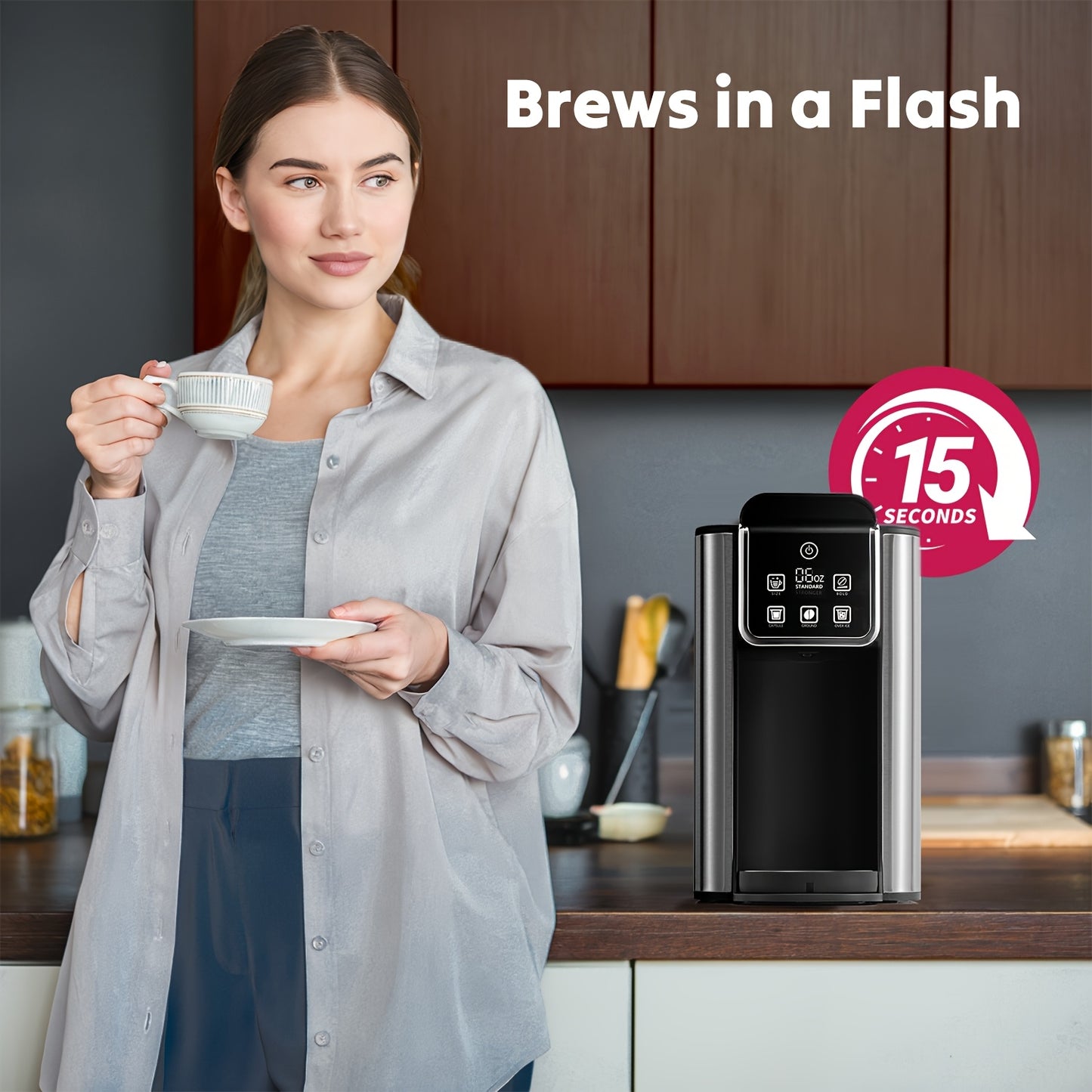 Hot & Iced Coffee Maker with Bold Setting, Single Serve Coffee Maker for K Cup And Grounds, 6-14oz Brew Sizes, 50oz Removable Water Tank