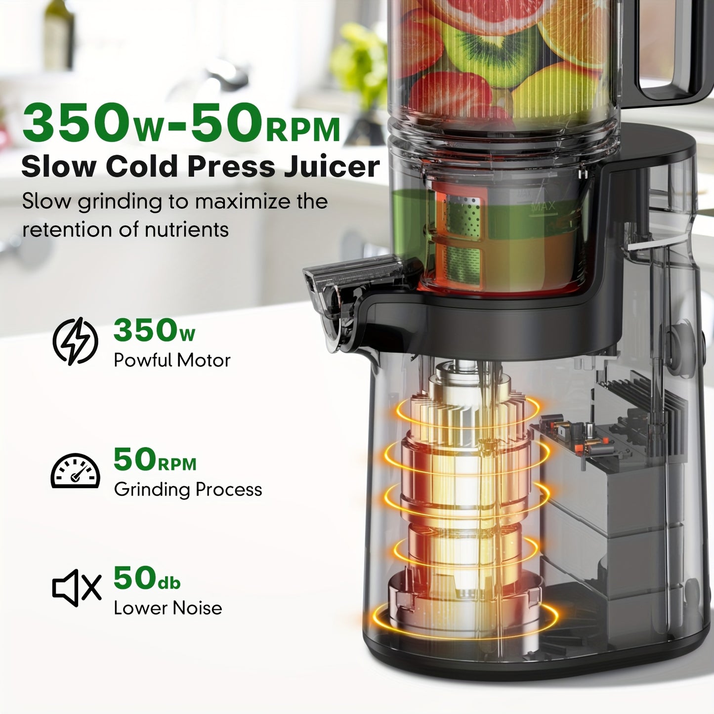 Cold Press Juicer Masticating Juicer With Wide Feed Chute 350w Slow Juicer Ideal For Whole Fruits And Vegetables High Juice