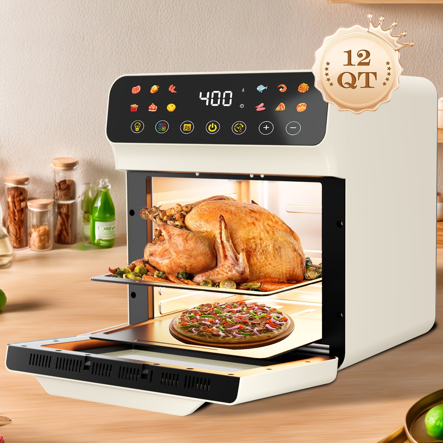 12QT Air Fryer Convection Oven with 12-in-1 Multi Function, Visible Window, Touchscreen, Healthy Choice, Oil-Free, Non-Stick Basket, Easy to Clean