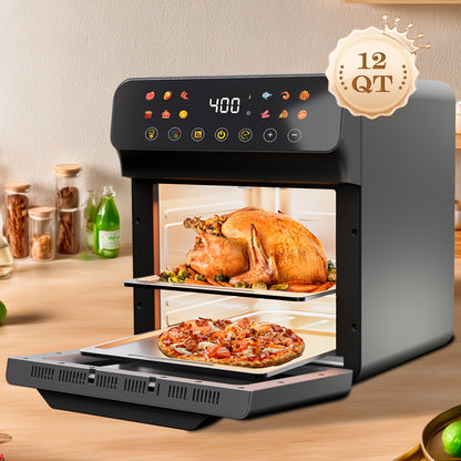 12QT Air Fryer Convection Oven with 12-in-1 Multi Function, Visible Window, Touchscreen, Healthy Choice, Oil-Free, Non-Stick Basket, Easy to Clean
